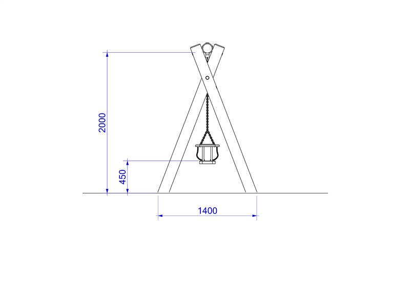 Technical render of a Timber Swing (2M) with Cradle Seat